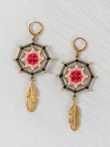 Aretes mandala octagonal con plumas chicos