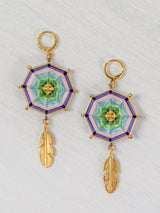 Aretes mandala octagonal con plumas chicos