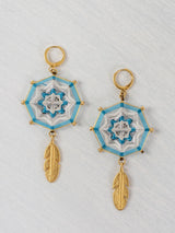 Aretes mandala octagonal con plumas chicos