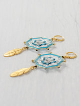 Aretes mandala octagonal con plumas chicos