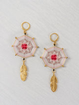 Aretes mandala octagonal con plumas chicos