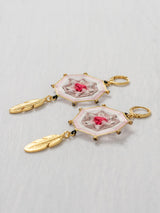 Aretes mandala octagonal con plumas chicos