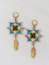 Aretes mandala estrella con plumas chicos