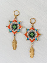 Aretes mandala estrella con plumas chicos