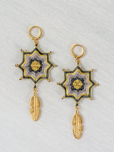 Aretes mandala estrella con plumas chicos