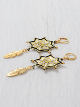Aretes mandala estrella con plumas chicos