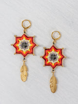 Aretes mandala estrella con plumas chicos