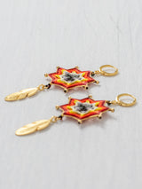 Aretes mandala estrella con plumas chicos