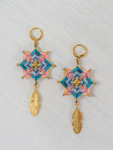 Aretes mandala estrella con plumas chicos