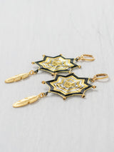 Aretes mandala estrella con plumas grandes