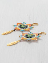 Aretes mandala estrella con plumas grandes