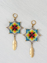 Aretes mandala estrella con plumas grandes