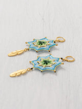 Aretes mandala estrella con plumas grandes