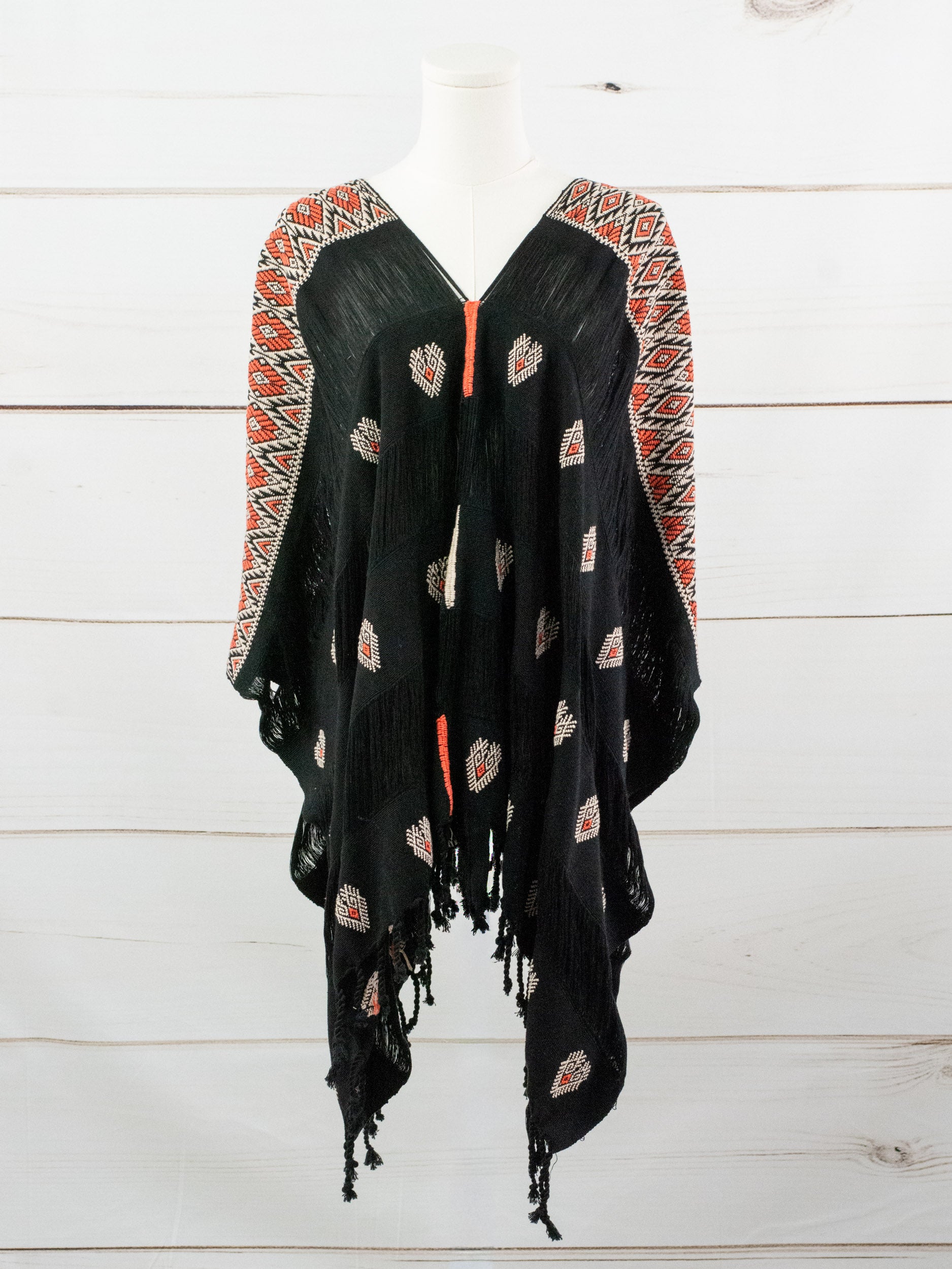 Poncho largo tres líneas deshiladas Chiapas