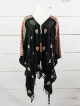 Poncho largo tres líneas deshiladas Chiapas