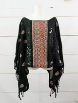 Poncho largo tres líneas deshiladas Chiapas