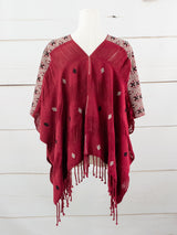 Poncho corto tres líneas deshiladas Chiapas