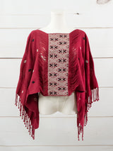 Poncho corto tres líneas deshiladas Chiapas