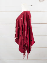 Poncho corto tres líneas deshiladas Chiapas