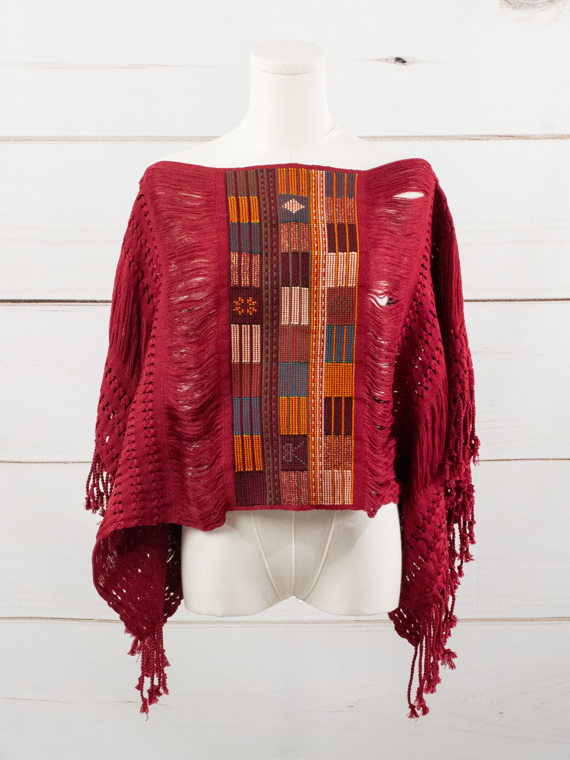 Poncho corto todos deshilados Chiapas