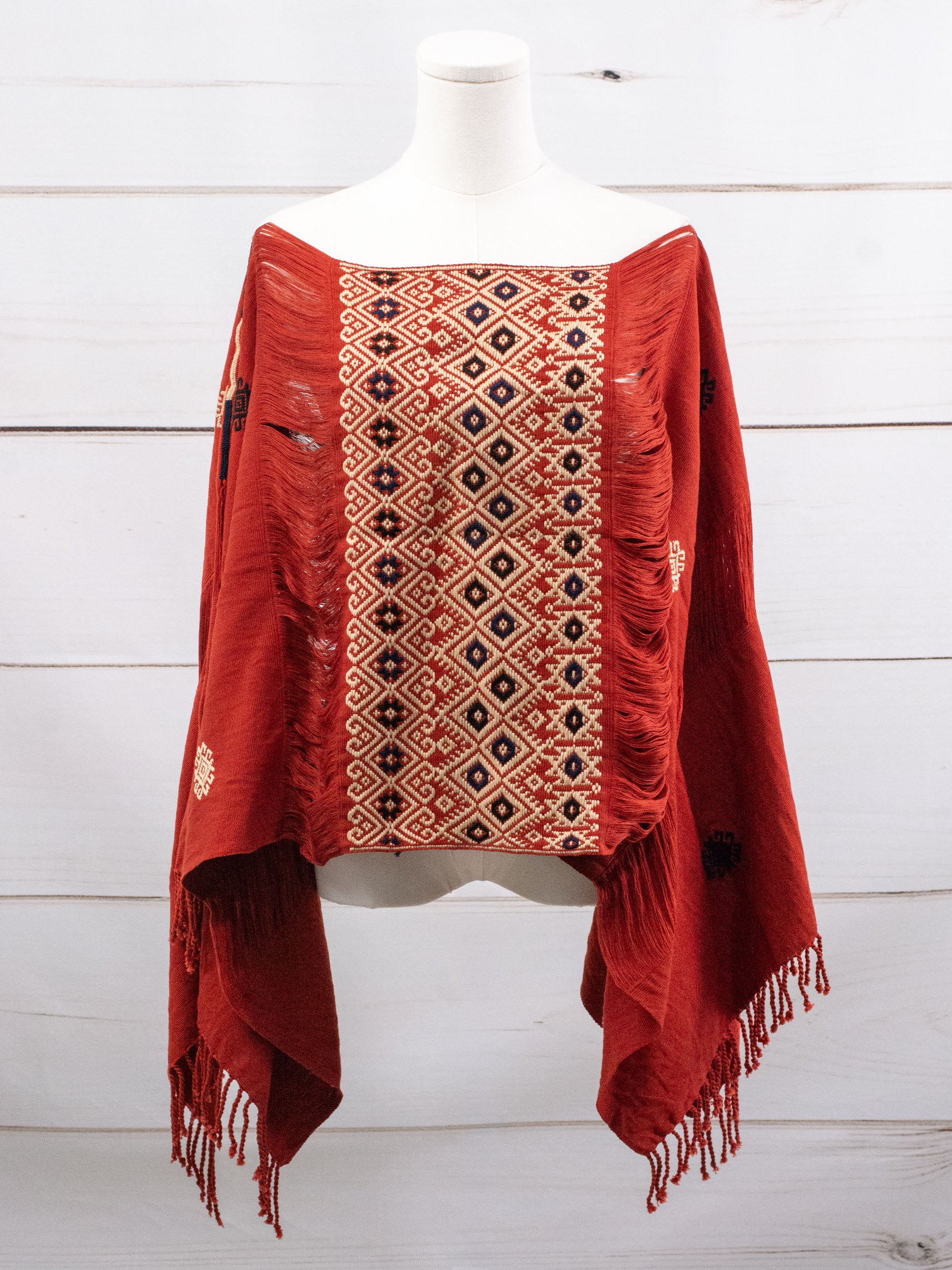 Poncho largo dos líneas deshiladas Chiapas