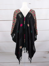Poncho largo tres líneas deshiladas Chiapas