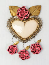 Heart with leaves and three hanging flowers