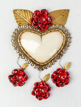 Heart with leaves and three hanging flowers