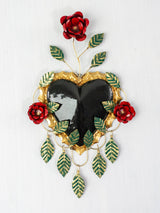 Heart with three flowers and frame of hanging leaves
