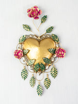 Heart with three flowers and frame of hanging leaves