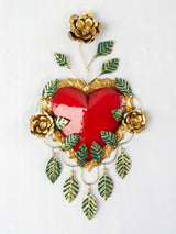 Heart with three flowers and frame of hanging leaves