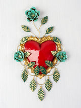 Heart with three flowers and frame of hanging leaves